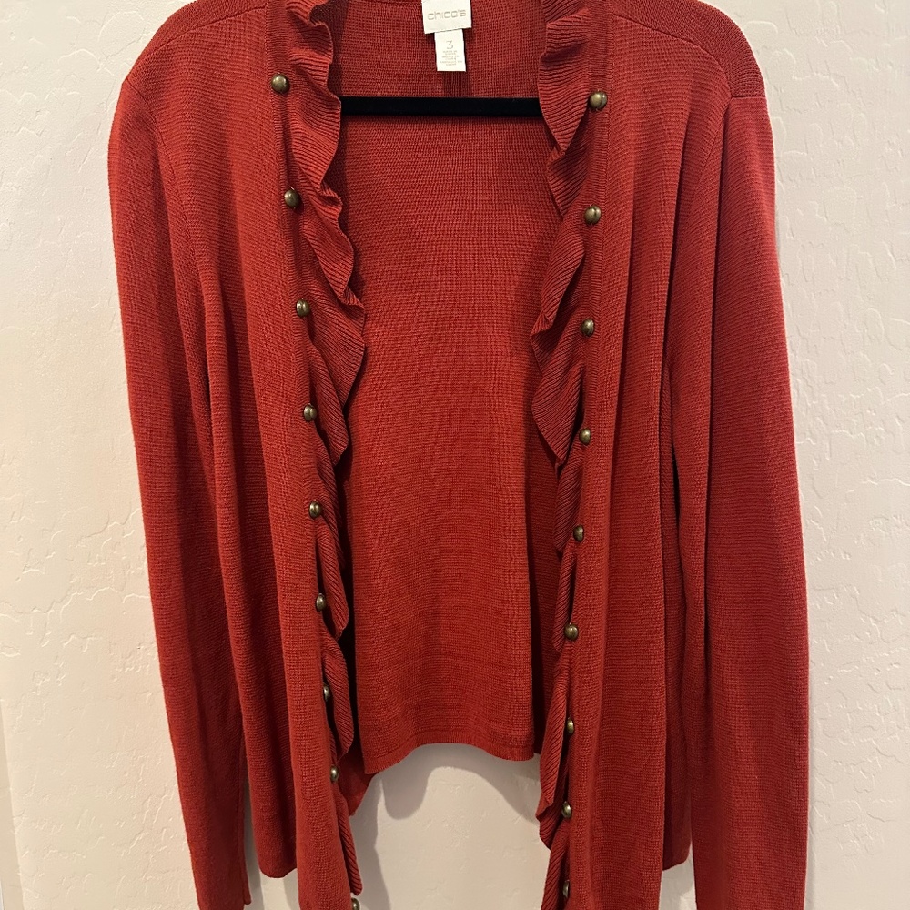 Chicos military ruffle cardigan